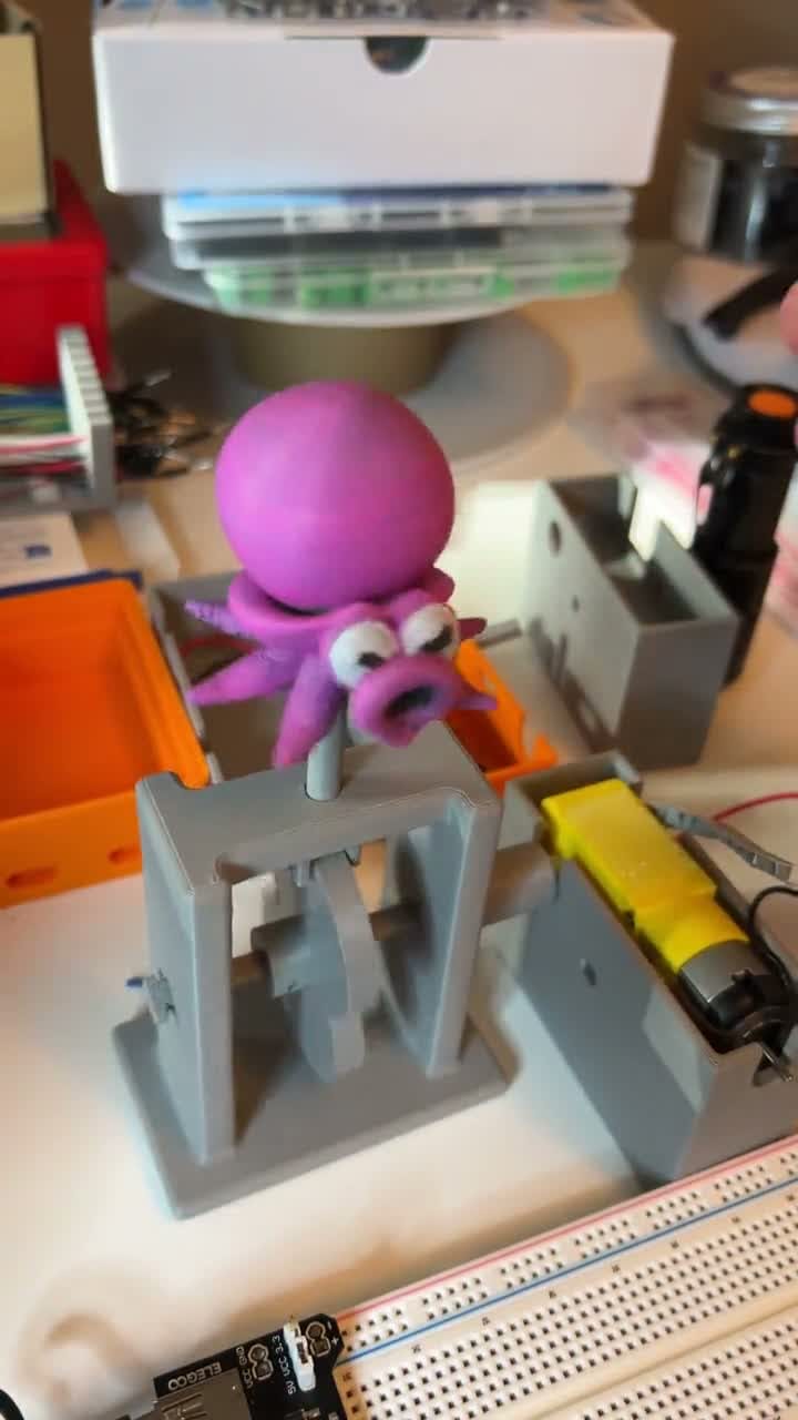The same Octorok automata driven by a small motor at the base, the octopus bobbing very fast.
